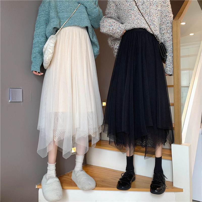 Leather summer long black skirt, suitable for teen, season 2021, mid-length