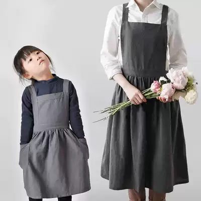 Left bank cotton and hemp Korean literary and art fan studio Florist plain apron parent-child apron custom logo