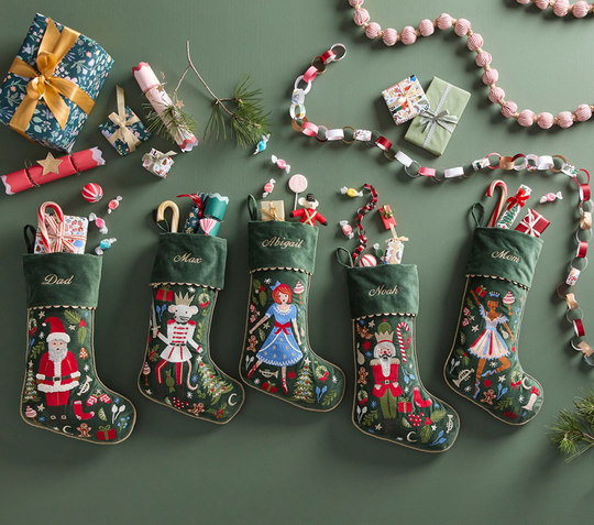 Nutcracker childlike embroidery Christmas stockings with custom names