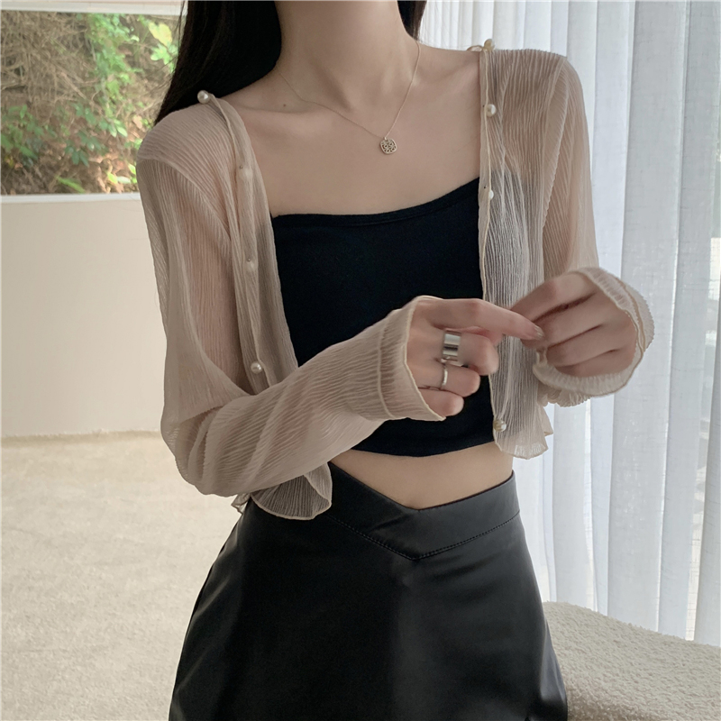 <!--冰丝针织防晒开衫女夏季薄款披肩罩衫吊带外搭空调衫短款上衣外套-->