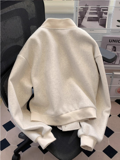 Small scented baseball uniform woolen jacket for women in autumn and winter high-end small loose bomber jacket cardigan