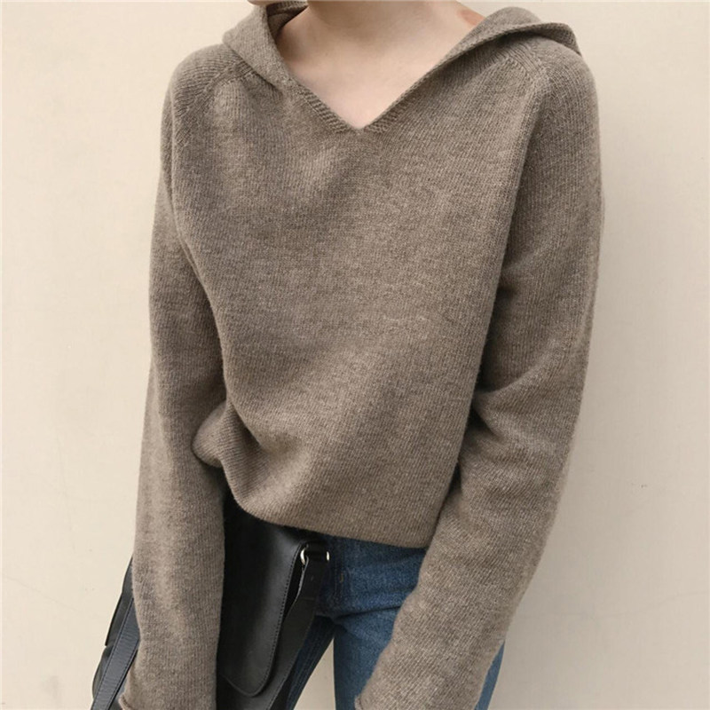 2021 Autumn Dress New Women's Clothing Day Ensemble Retro LAZY WIND NOT EVEN CAP KNIT UNDERSHIRT SWEATER WOMEN'S BLOUSE EXTERNAL WEAR
