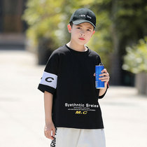 Boys short-sleeved T-shirt Childrens summer Korean version of the foreign style in the big boy handsome half-sleeved boy top tide 2021 new