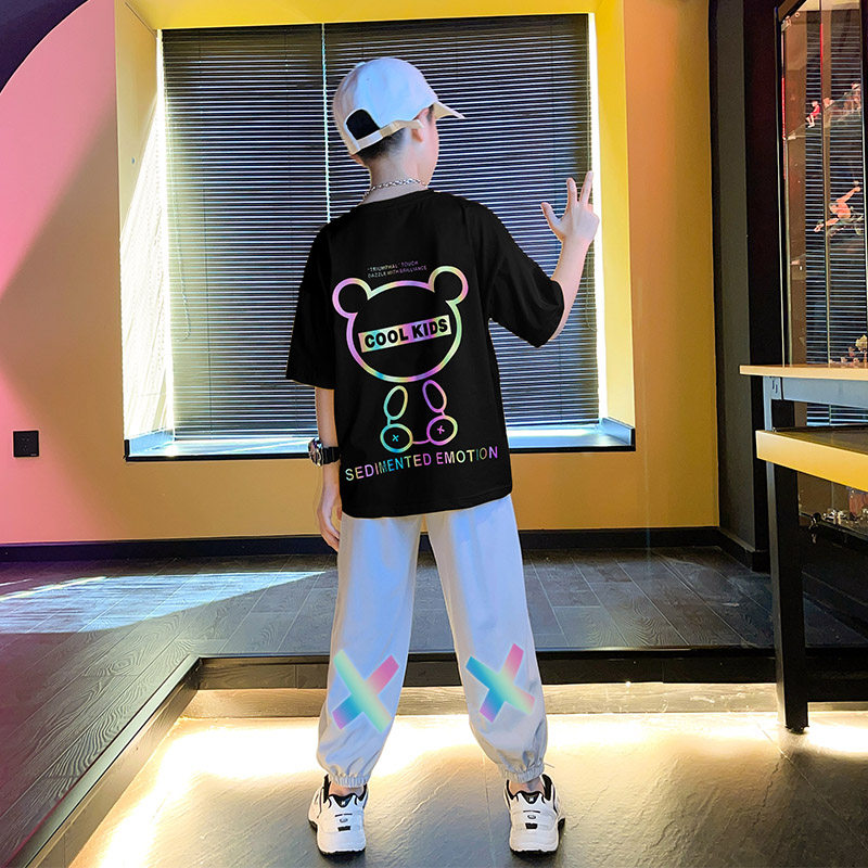 Boy's summer clothing suit children 2022 new summer sports short sleeves thin CUHK children's net red fried street handsome qi boomer