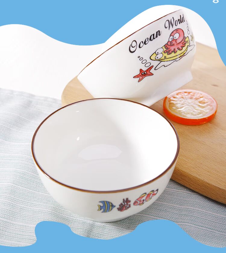 Chén gốm gia đình bát nhỏ men Nhật Bản màu gốm sứ bát đĩa dao kéo đặt tấm cao chân dày trẻ em bát đĩa giấy