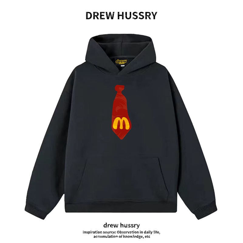 Drew Trendy Retro Maimen Cartoon Tie Print Hooded Sweatshirt Student Loose Fleece Heavyweight Hoodie Couple Drew Trendy Retro Maimen Cartoon Tie Print Hooded Sweatshirt Student Loose Fleece Heavyweight Hoodie Couple