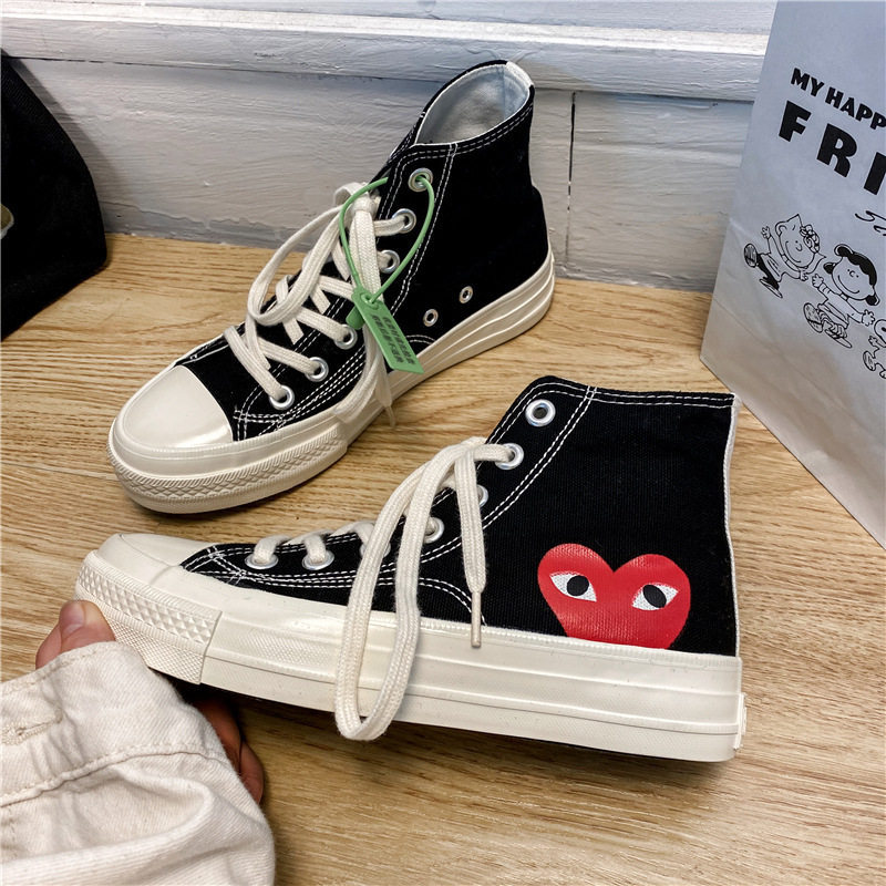 Kuang Shoes Genuine 1970S Classic High-Top Canvas Shoes, Rei Kawakubo Heart Design Unisex Sneakers, Casual White Shoes Kuang Shoes Genuine 1970S Classic High-Top Canvas Shoes, Rei Kawakubo Heart Design Unisex Sneakers, Casual White Shoes