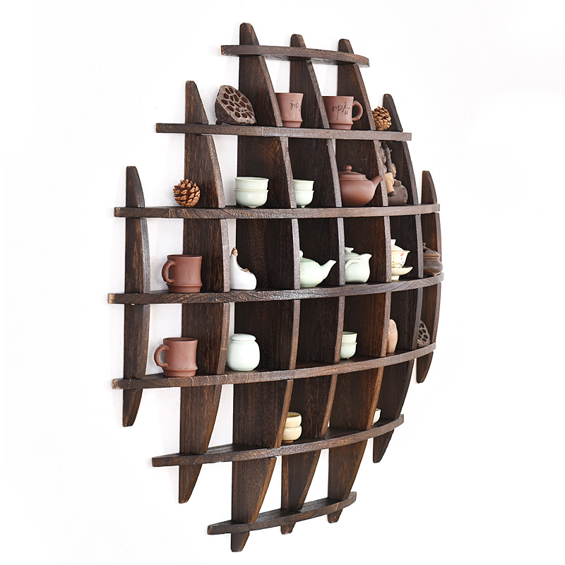 Japanese tea cup holder, wall-mounted ancient rack, tea set display rack, Duobao Pavilion solid wood teapot storage rack, tea ceremony spare parts