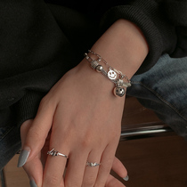 925 sterling silver heavy industry bell smiley face bracelet female high-end sense ins niche design retro light luxury simple cold wind