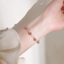Double sterling silver natural strawberry crystal bracelet female Korean version of peach blossom simple fresh student Mori girlfriends