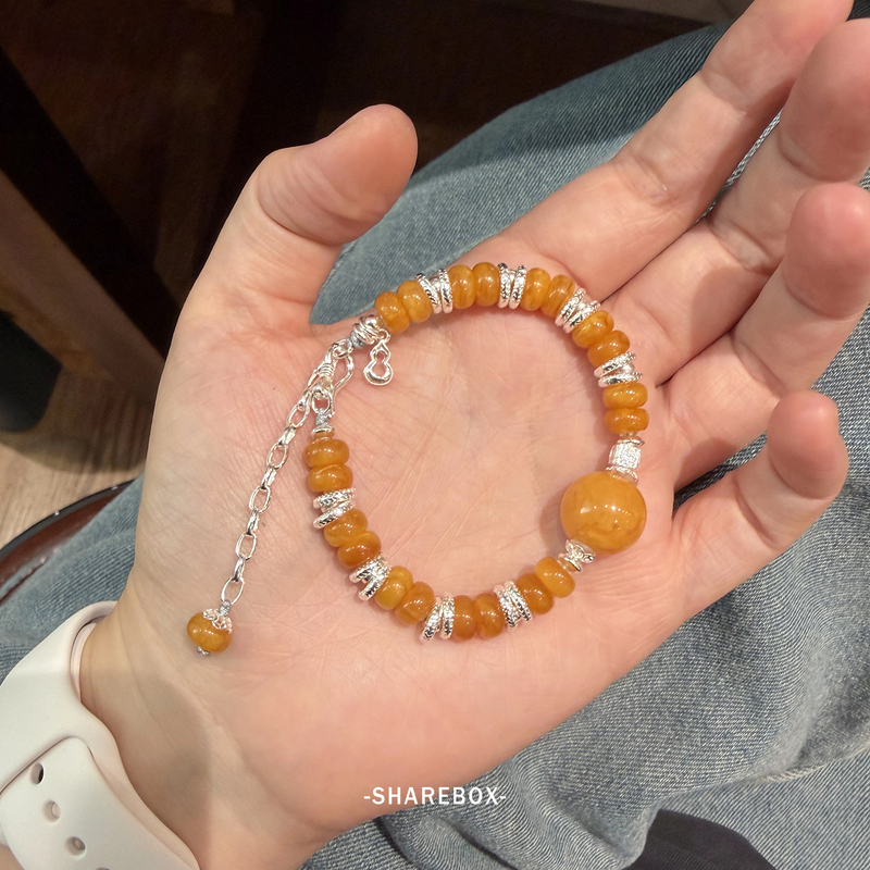 7.25 Xiaobao First Release Floating S925 Silver Beeswax Abacus Bead Hollow Gourd Pendant Bracelet for Women