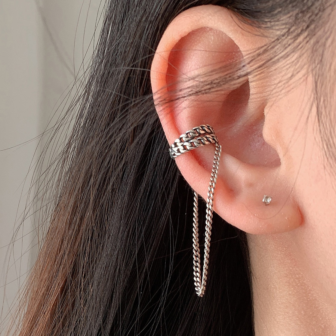 5 26 small treasure s925 pure silver composite ancient hemp flower chain ear clip woman without earring earrings senior sensation small crowdbone holder