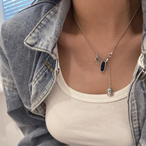 Small treasure s925 pure silver cross Klein blue round bead chain sweater necklace woman small crowd design high level light luxury