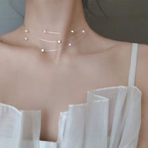 925 sterling silver star multi-layer fishing line necklace female ins simple neck chain short collarbone temperament Net red students fresh