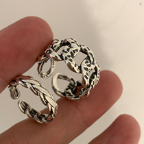 Small Treasure s925 Pure Silver Unique Design Retro Chain Hemp Flower Hollowed-out Opening Ring Female small crowd personality Advanced sense