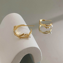 Xiaobao s925 sterling silver gold pearl earrings summer high-end 2021 new trendy female temperament goddess fan