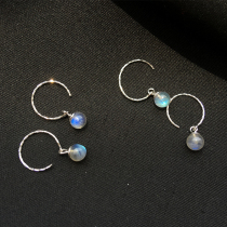 Through Body s925 Pure Silver Moon Light Stone Earrings Female Ear Hook Temperament Brief South Korea Student Personality Net Red 100 hitch