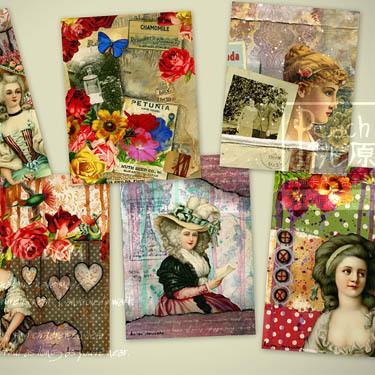 Thanksgiving card European Lady Rococo wind collage nostalgic style illustration card PC postcard