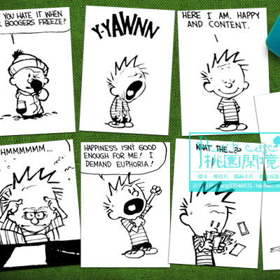 Cartoon Kevin and Jump Tiger Calvin and Hobbes Children's room cards decorated with black and white postcards