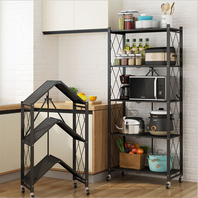 Installation-free folding kitchen supplies rack floor-standing multi-layer oven rack microwave oven storage rack