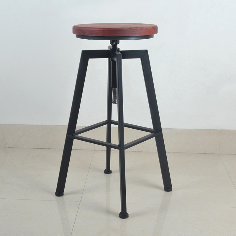 Retro Solid Wood Iron Art Bar Bench Bar Stool Chair Lift Chair High Footstool Bar Chair Dining Chair Casual Chair Bar Stool