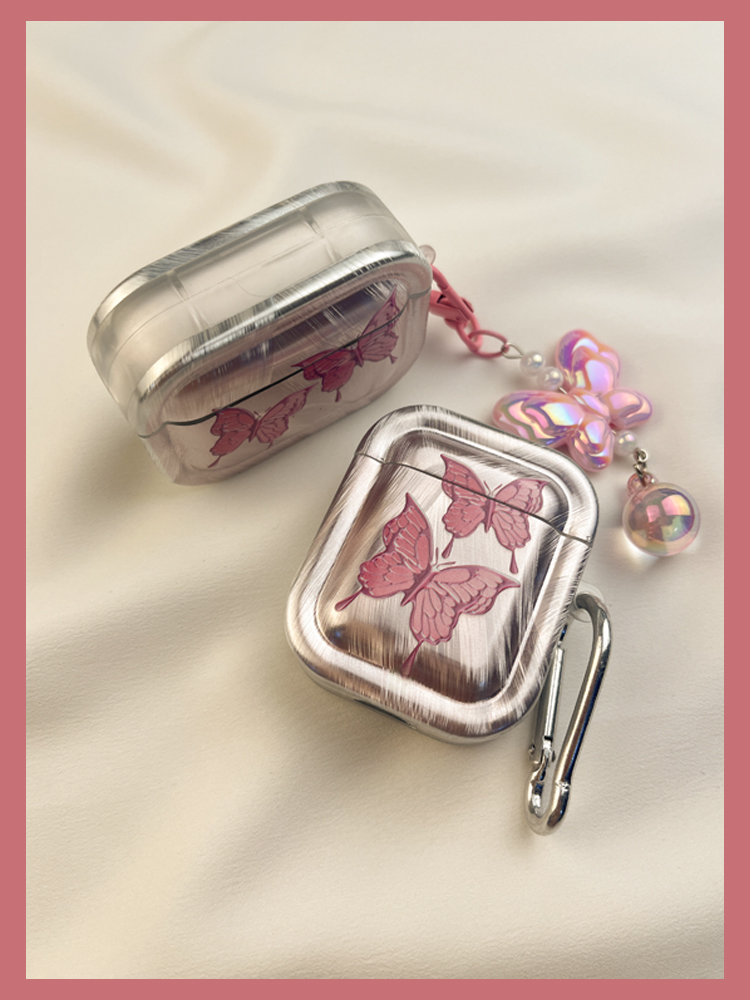 Ins Gradient Feather Cloth Pink Butterfly Protective Cover 3 Suitable for airpods Earphone Soft Case Second Wireless_voghion.com