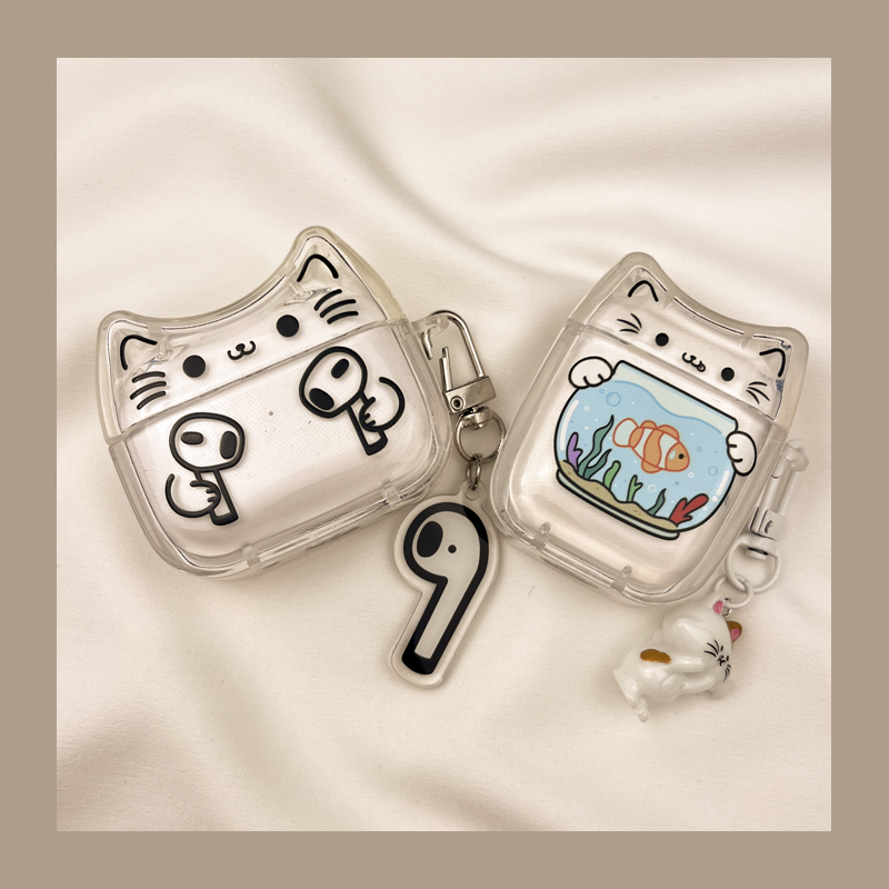 Fun Cartoon Cat with Headphones Airpods4 Protective Case Airpod3 Suitable for Apple Pro Earphone Case Second Generation Wireless Bluetooth Third Generation Aipods2 Generation Airpodpro Fourth Generation 5