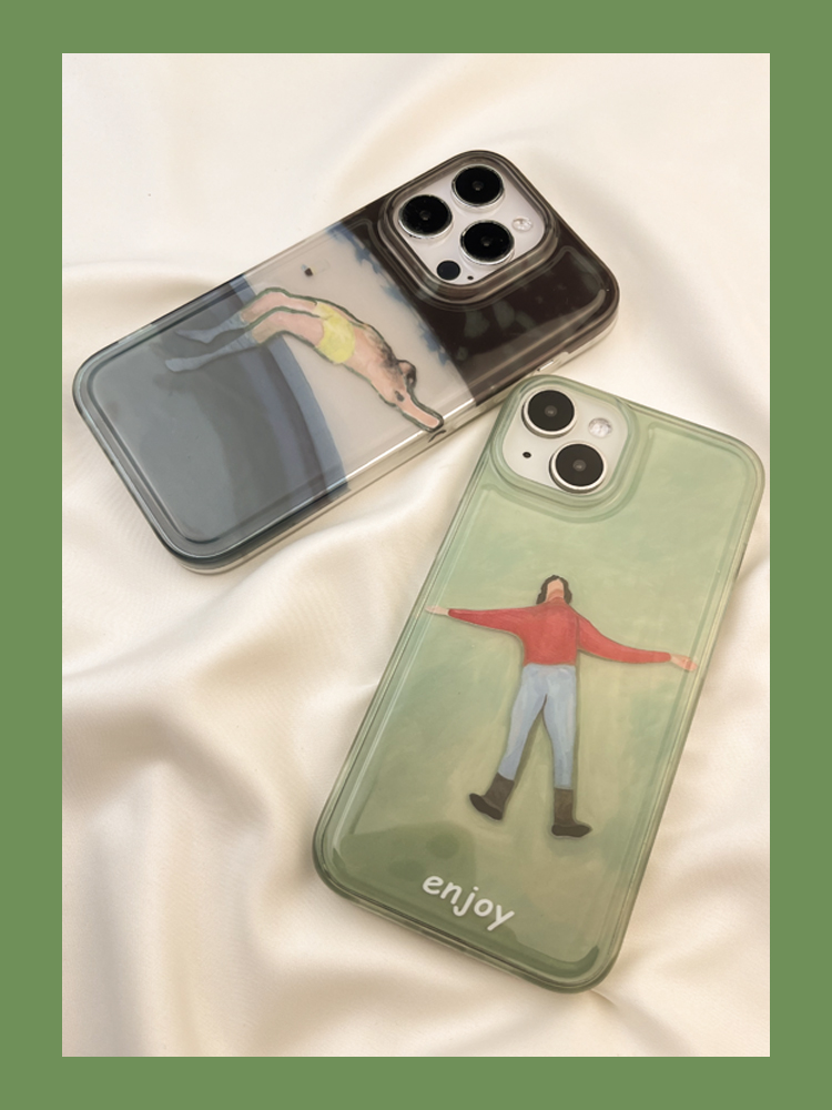 Ins Green Base Lawn Lying Flat Oil Painting Suitable for Phone iPhone Max New 15 Female Edition Niche 14 Cartoon_voghion.com