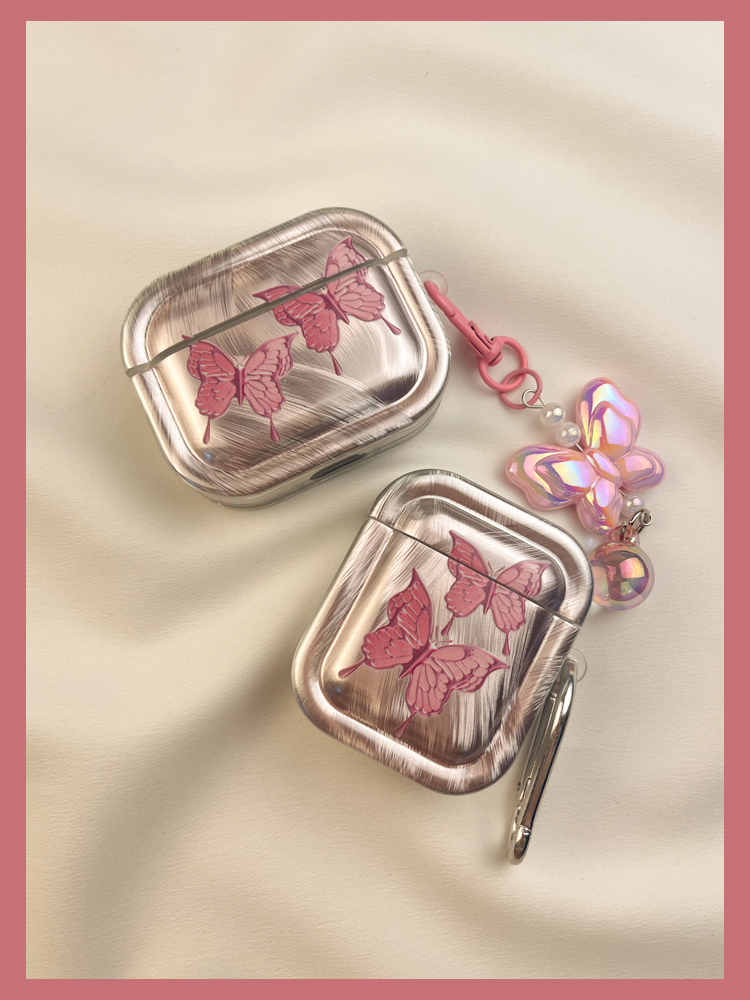Ins Gradient Feather Cloth Pink Butterfly Protective Cover 3 Suitable for airpods Earphone Soft Case Second Wireless_voghion.com