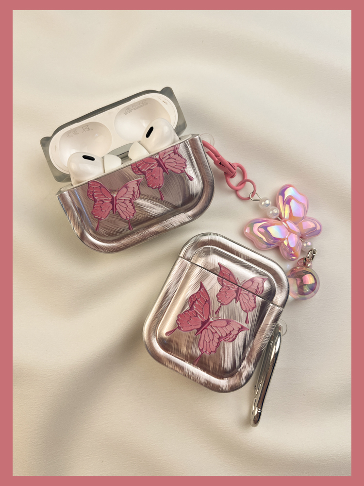 Ins Gradient Feather Cloth Pink Butterfly Protective Cover 3 Suitable for airpods Earphone Soft Case Second Wireless_voghion.com