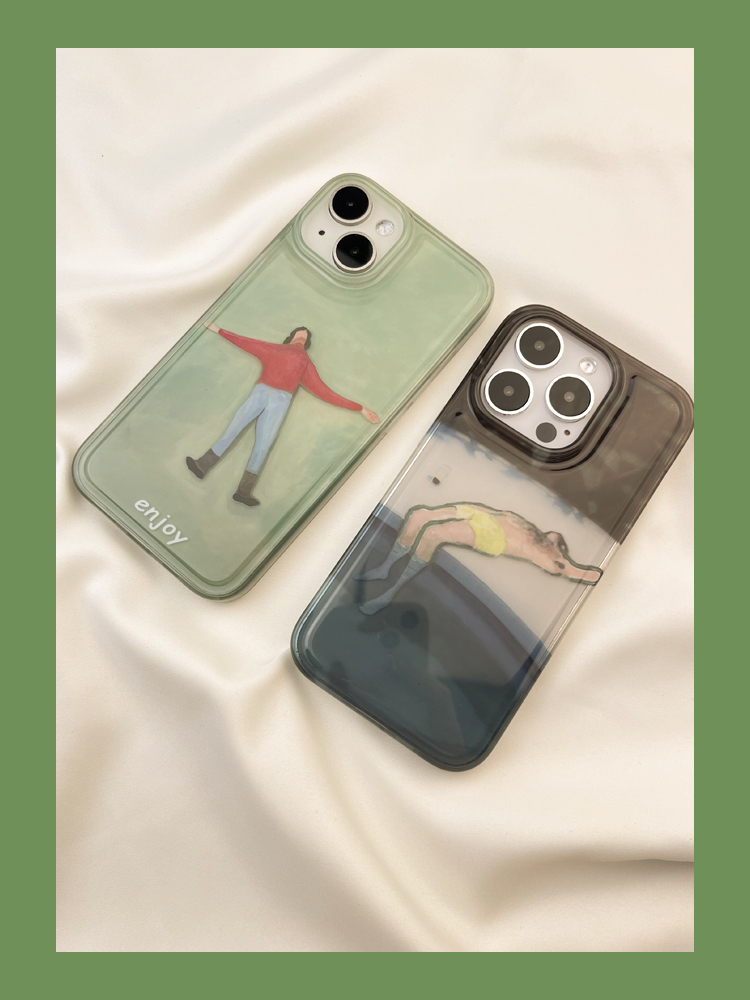 Ins Green Base Lawn Lying Flat Oil Painting Suitable for Phone iPhone Max New 15 Female Edition Niche 14 Cartoon_voghion.com