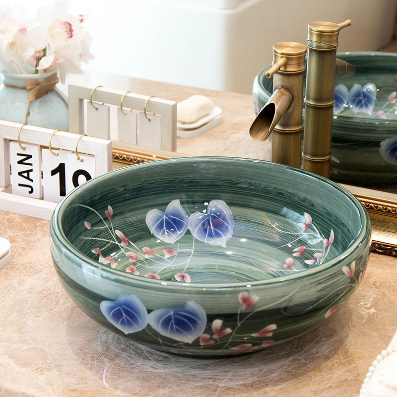 Jingdezhen Retro Terrace Basin Hotel Ceramics Handwashing Washbasin Art Basin Creative Makeup Room Round Wash Basin