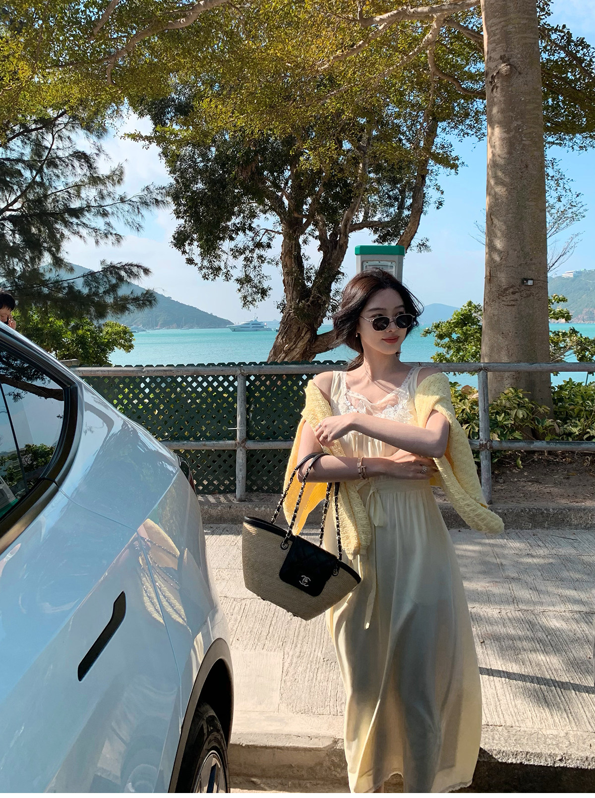 시 웨이 리앙 봄날 전복 프랑스식 낭만주의 루즈핏 느긋한 라운드 넥 벌룬 소매 홀로우 아웃 오픈 가디건 상세 이미지 49