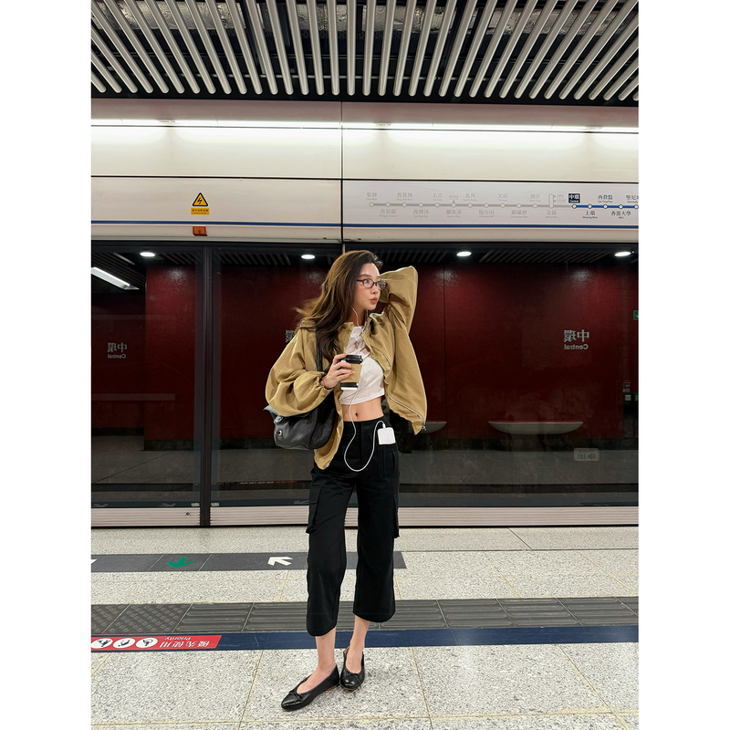 Shi Wei Liang Retro California Ballet Grunge 100% Cotton Casual Pants Workwear Ballet Low-Rise Cropped Pants