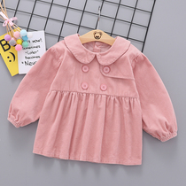 Girls long-sleeved back-dressing overcoat children's meal pocket baby waterproof overshirt autumn and winter cotton baby meal bib