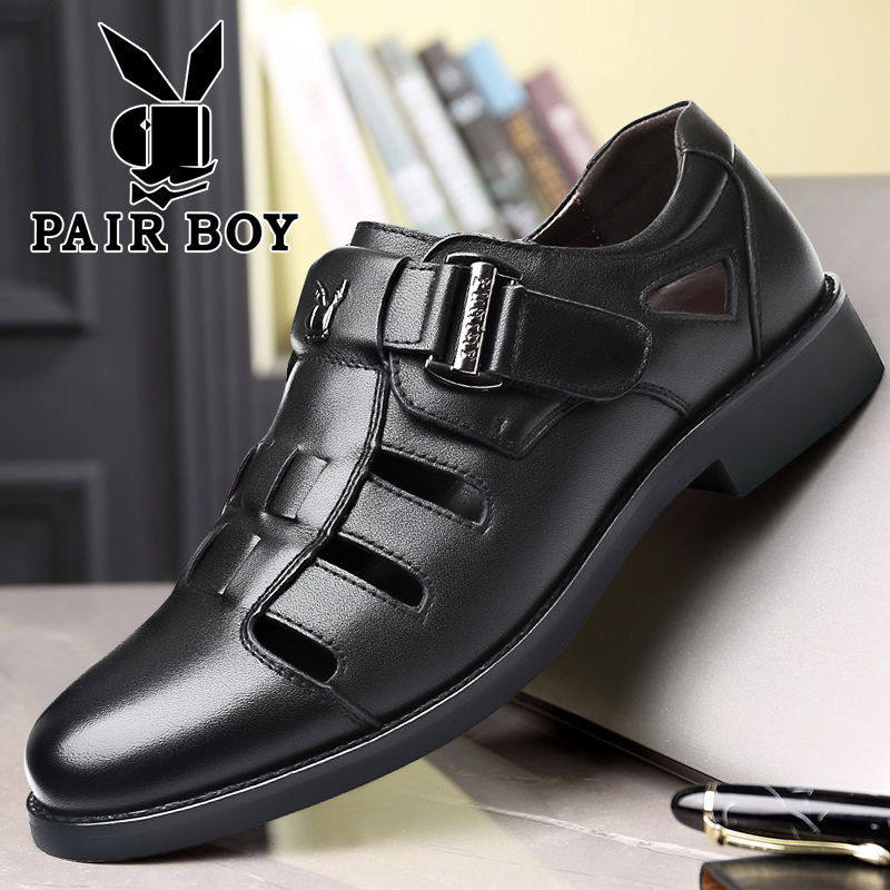 Men's sandals summer leather shoes male leather breathable middle-aged hollow hollow caves business leisure middle-aged daddy shoes