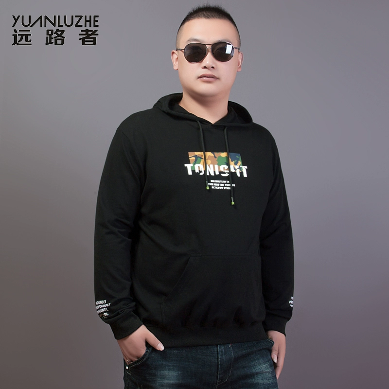 Mùa xuân béo và mùa thu cộng với chất béo cộng với kích thước áo hoodie rộng trẻ trung nam áo khoác thủy triều thương hiệu áo thun nam - Áo len