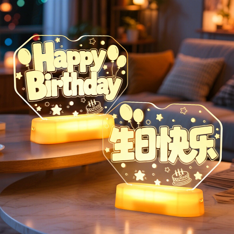 Happy Birthday Led Light Sign Table Decoration Scene Setup Atmosphere Props Desktop Ornaments Glowing Light Sign