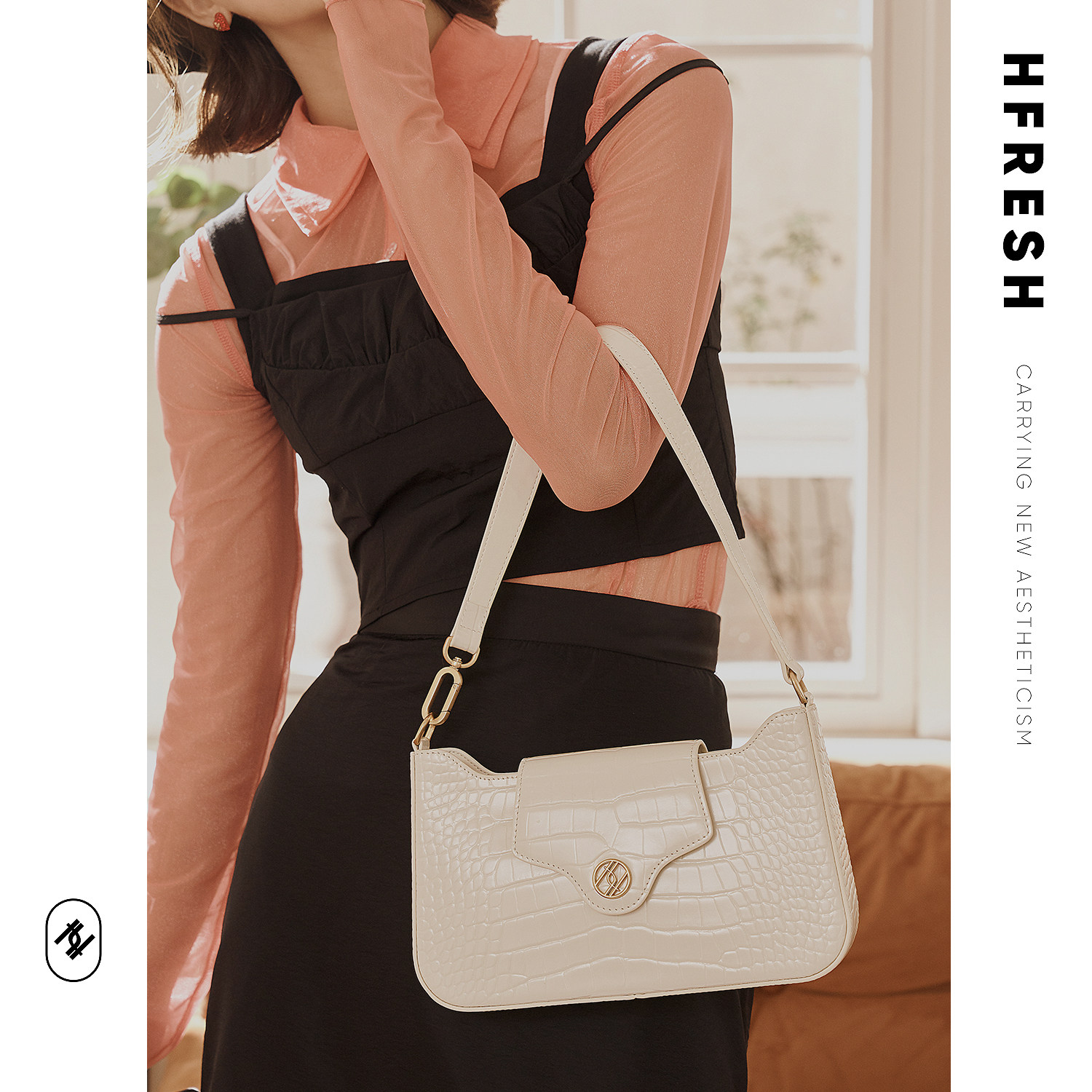 HFresh leather niche retro crocodile pattern one-shoulder portable baguette bag women's bag new 2021 underarm bag
