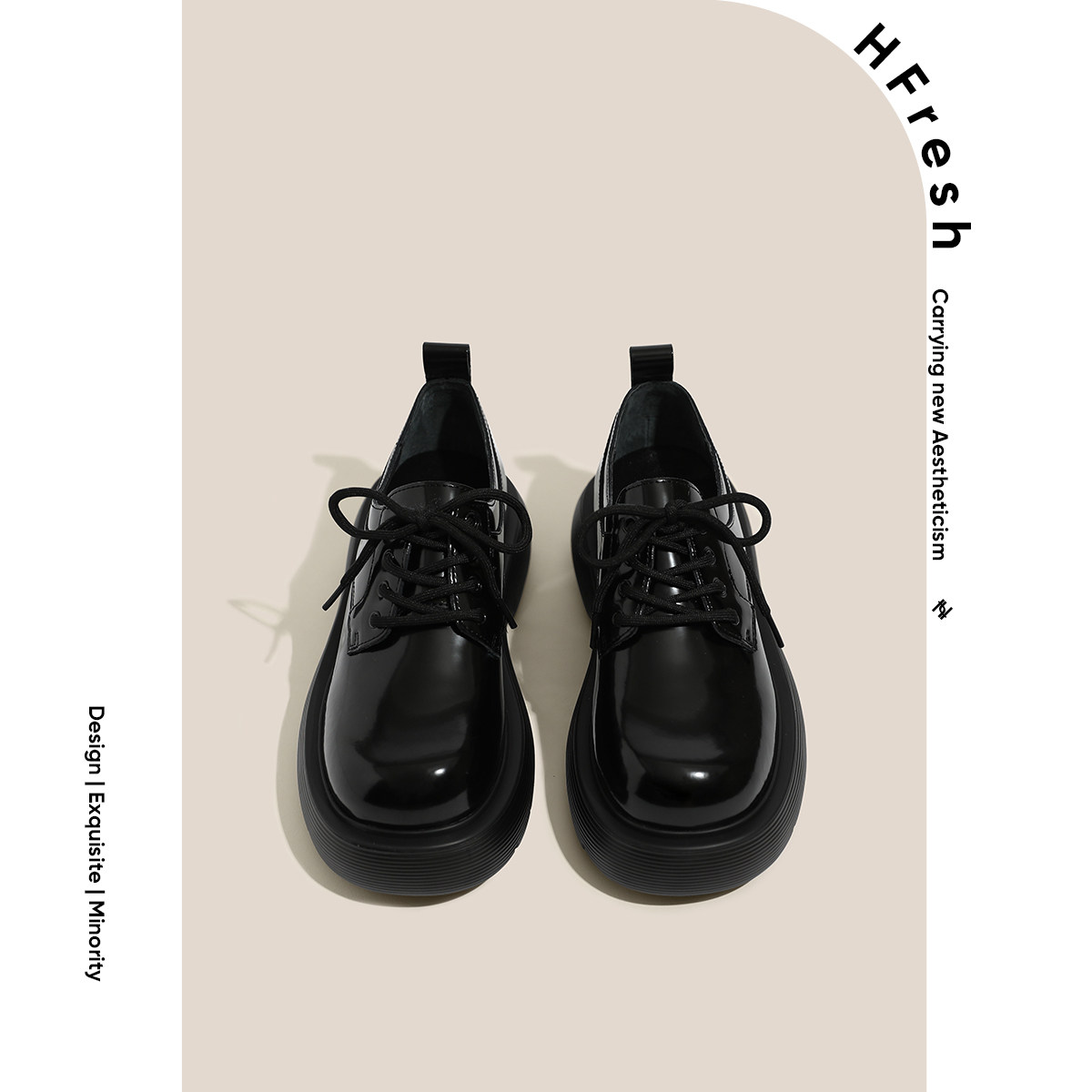 HFresh British style black glossy small leather shoes women's shoes new 2021 all-match thick-bottomed platform round-toe bag shoes