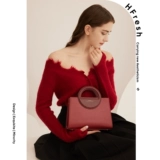 HFresh Красная кожаная сумка через плечо для невесты, из натуральной кожи, французский стиль, изысканный стиль