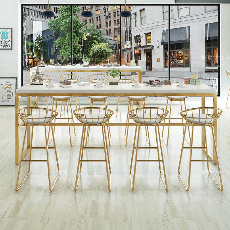 Nordic Marble Bar Table Simple Table Table Milk Tea Shop Solid Wooden Table and Chair Group
