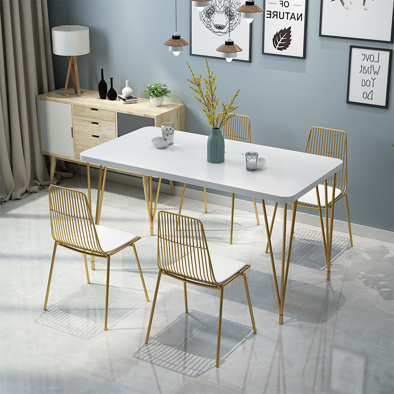 Rectangular Solid Wood Table Office Casual Home Students Modern Brief Desk Nordic Iron Art Dining Table And Chairs Combination
