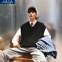 Áo len không tay mùa xuân và áo len cổ chữ V dệt kim Kai Shan Nam Hàn Quốc Áo khoác rộng mùa đông áo khoác cardigan học sinh