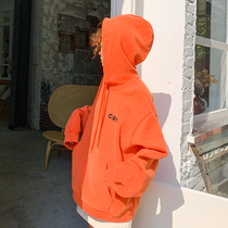 Orange cec hooded sweater women autumn and winter pullover thick loose coat 2020 new Korean version of wild ins tide