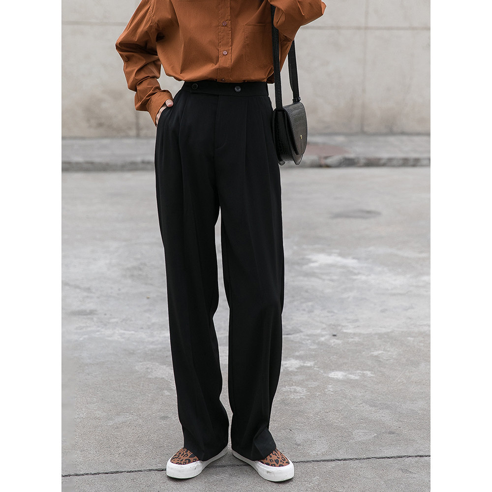 Princess family black blazer pants women 2021 spring and autumn new high-waist straight leg loose drape feeling mop casual pants thin