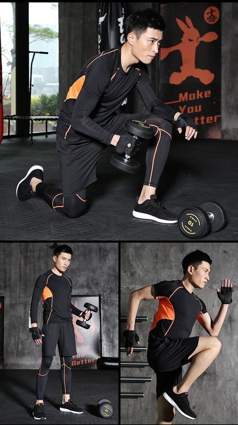 Lu Yifan quần áo tập thể dục nam khô nhanh chạy thể thao phù hợp với phòng tập thể dục mùa xuân và mùa hè ngắn tay tập thể dục đào tạo quần áo nam bộ quần áo tập yoga