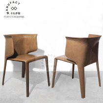 Nordic simple saddle leather chair designer model room light luxury book chair sales department reception negotiation chair household dining chair