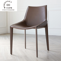 Nordic light luxury dining chair saddle leather single chair designer simple industrial style chair ins Net red book table chair