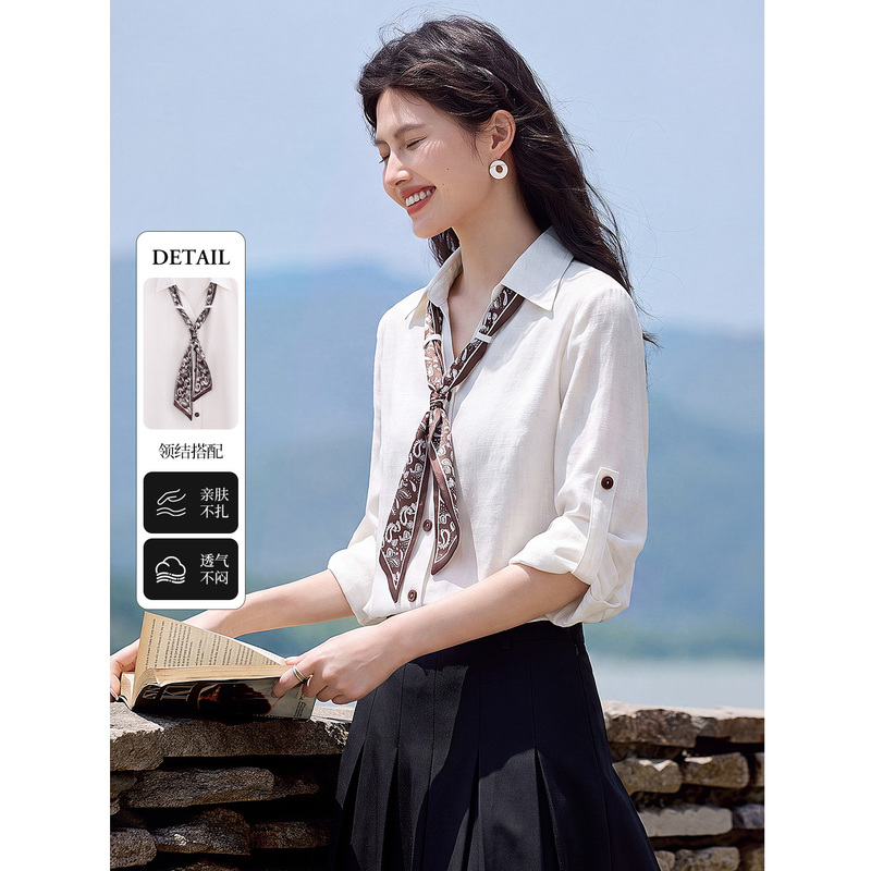 Xinfeiyu French-Style Elegant Loose Lapel Shirt 2026 Autumn New Age-Reducing Cardigan Skin-Friendly Women's Clothing Xinfeiyu French-Style Elegant Loose Lapel Shirt 2026 Autumn New Age-Reducing Cardigan Skin-Friendly Women's Clothing